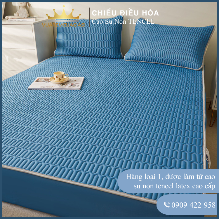 Chiếu Điều Hòa Vải Tencel Xanh Dương Trơn Cao Su Non bo chun chân cao 35cm, hàng loại 1 nặng và dày trang trí - Ảnh 7