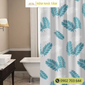 Rèm nhà tắm DÀY và thanh không khoan tường, họa tiết Lá Thông không thấy bóng người, không thấm nước, kèm vòng treo - Ảnh 5