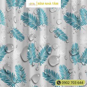 Rèm nhà tắm DÀY và thanh không khoan tường, họa tiết Lá Thông không thấy bóng người, không thấm nước, kèm vòng treo - Ảnh 6