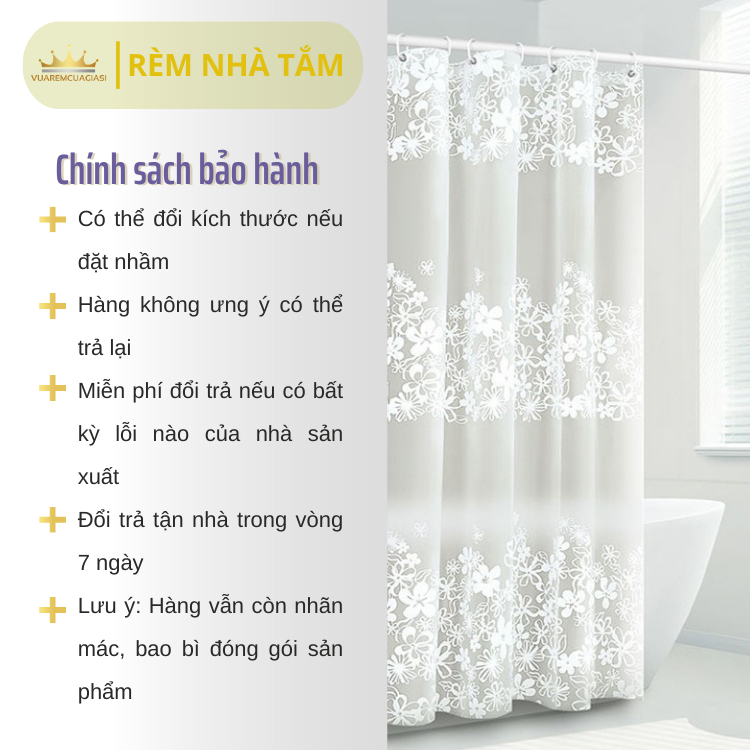 Rèm nhà tắm DÀY và thanh không khoan tường, họa tiết Hoa Tuyết Trắng không thấy bóng người không thấm nước kèm vòng treo - Ảnh 3