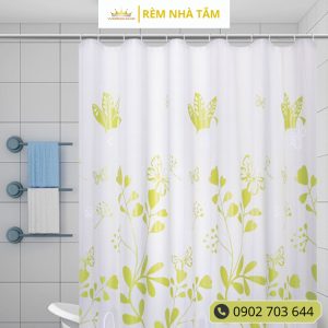 Rèm nhà tắm DÀY và thanh không khoan tường, họa tiết Bướm Vàng không thấy bóng người, không thấm nước, kèm vòng treo - Ảnh 6