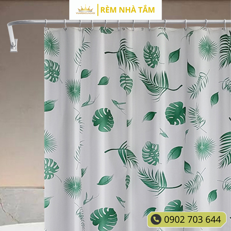 Rèm nhà tắm DÀY và thanh không khoan tường, họa tiết Lá Dương Sỉ không thấy bóng người, không thấm nước, kèm vòng treo - Ảnh 7