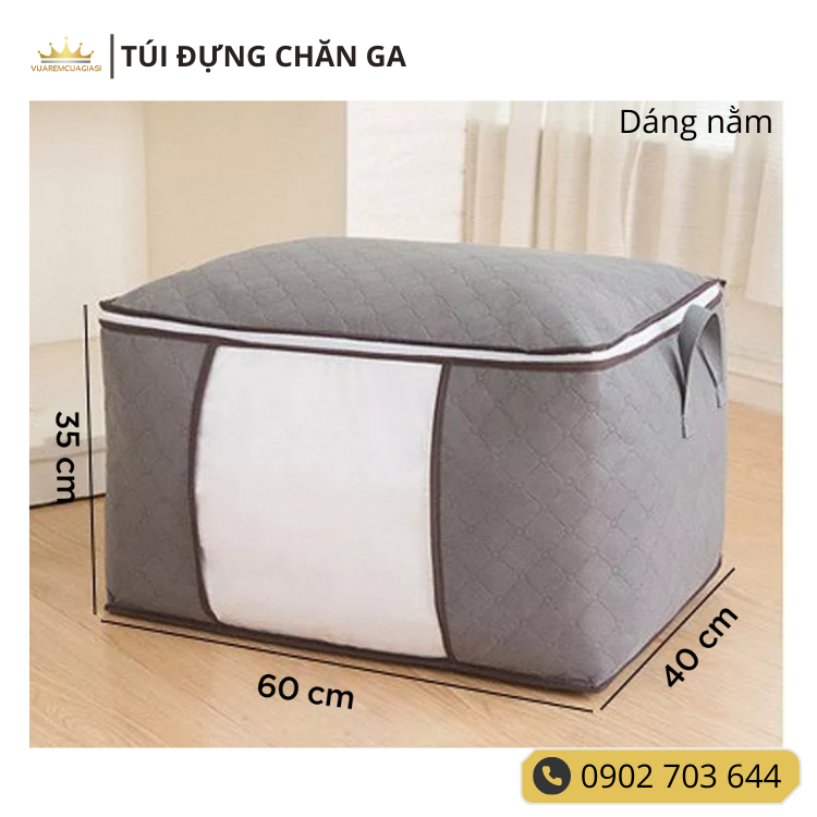 Túi Đựng Quần Áo, Chăn Màn, Mền Gối màu Xám Trơn - Hộp Vải Đựng Đồ Đa Năng Chống Thấm Nước, Xếp Gọn vuaremgiasi - Ảnh 6