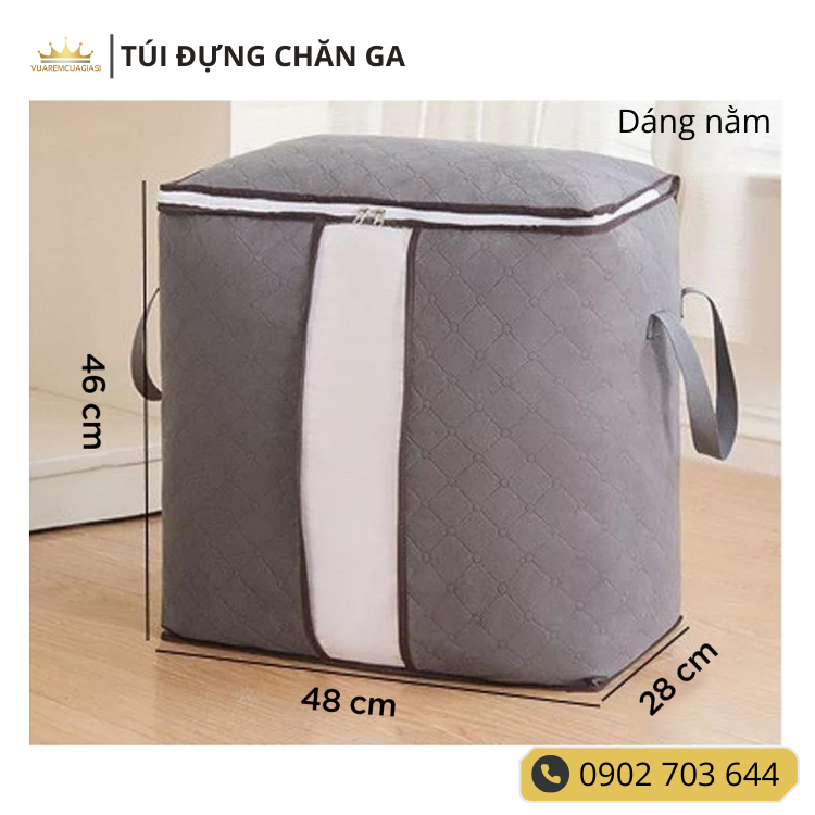 Túi Đựng Quần Áo, Chăn Màn, Mền Gối màu Xám Trơn - Hộp Vải Đựng Đồ Đa Năng Chống Thấm Nước, Xếp Gọn vuaremgiasi - Ảnh 7