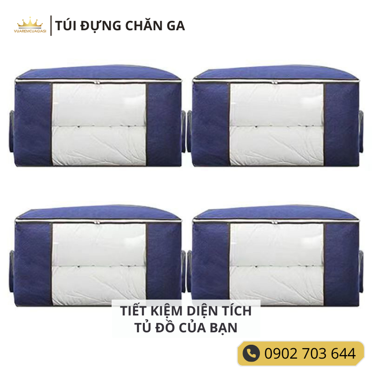 Túi Đựng Quần Áo, Chăn Màn, Mền Gối màu Xanh Dương Đậm - Hộp Vải Đựng Đồ Đa Năng Chống Thấm Nước, Xếp Gọn vuaremgiasi - Ảnh 5