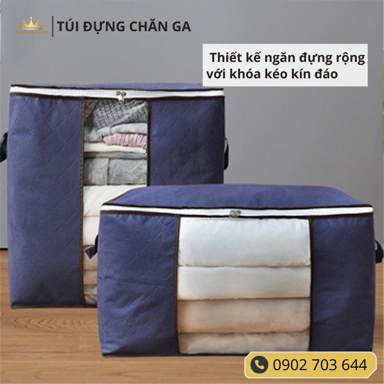 Túi Đựng Quần Áo, Chăn Màn, Mền Gối màu Xanh Dương Đậm - Hộp Vải Đựng Đồ Đa Năng Chống Thấm Nước, Xếp Gọn vuaremgiasi - Ảnh 7
