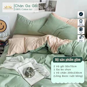 Bộ chăn ga gối 4 món Cotton Tici màu Xanh Bơ AL01-2-4 mềm mại đẹp nhiều sự lựa chọn