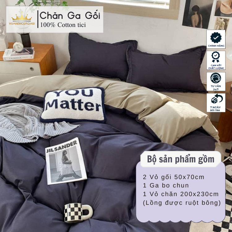 Bộ chăn ga gối 4 món Cotton Tici màu Tím Than Al2-1 nhiều sự lựa chọn đầy đủ kích thước Duhalatexstore Al2-1 vuaremgiasi