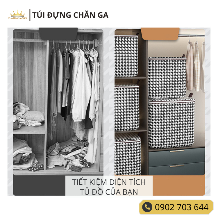 Túi đựng Caro 110L đựng chăn màn quần áo rèm cửa tránh nấm móc, túi đồ đi du lịch Vuaremgiasi - Ảnh 3