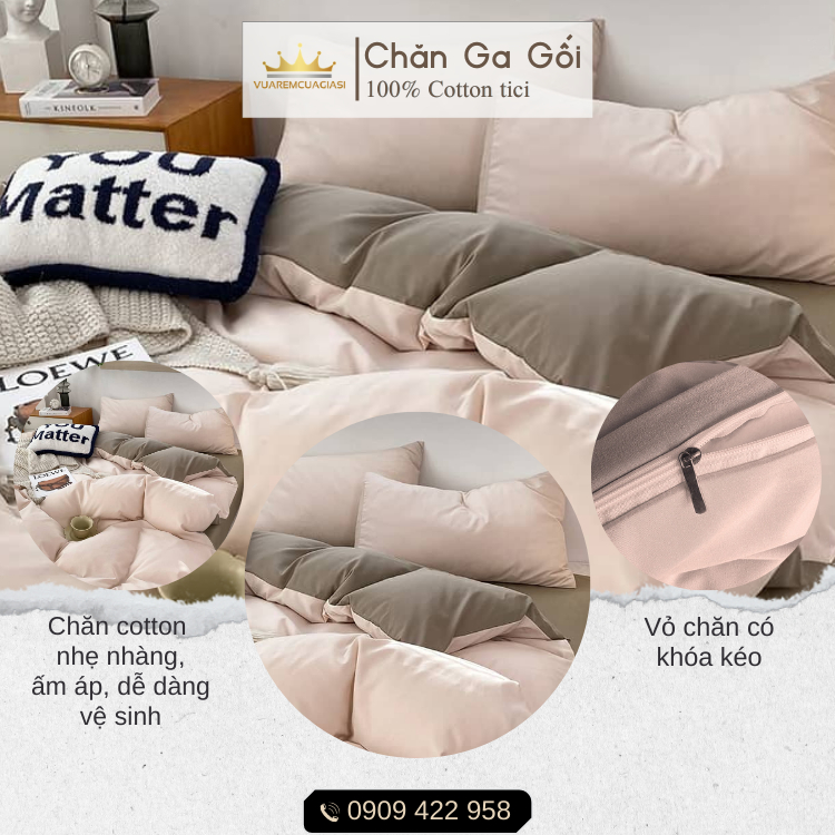 Bộ chăn ga gối 4 món Cotton Tici màu Cafe Nhạt AL2-2 mềm mại đẹp nhiều sự lựa chọn