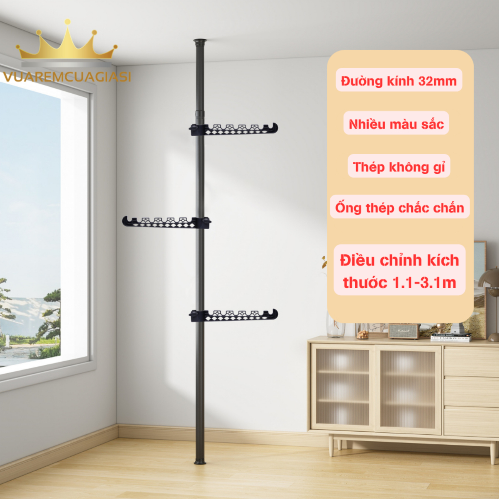 Thanh treo quần áo, treo đồ đa năng không cần khoan tường tiện lợi dễ dàng sử dụng, chất liệu thép không rỉ phi 32MM - Ảnh 7