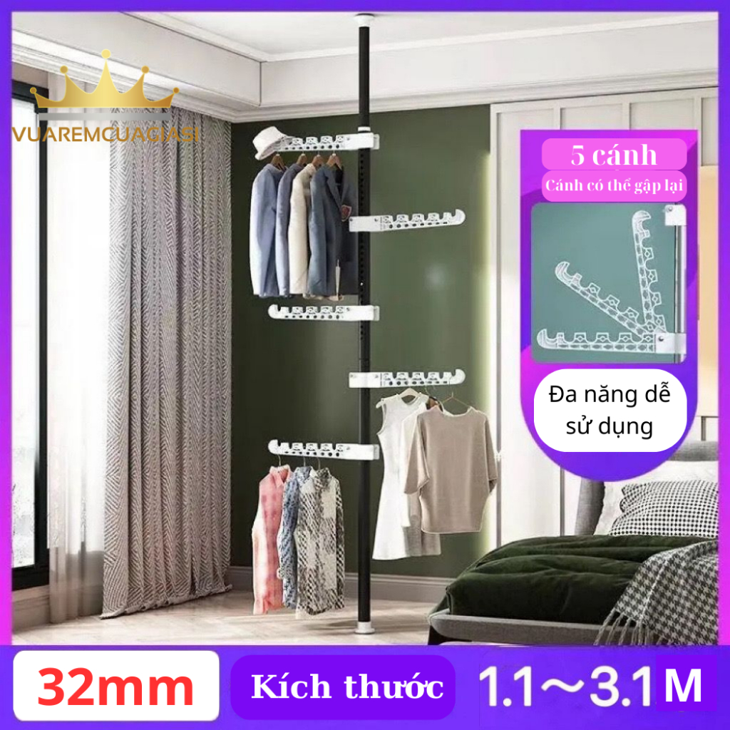 Thanh treo quần áo, treo đồ đa năng không cần khoan tường tiện lợi dễ dàng sử dụng, chất liệu thép không rỉ phi 32MM - Ảnh 4