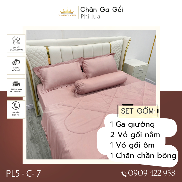Bộ chăn ga gối Phi lụa hàng loại 1