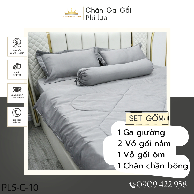 Bộ chăn ga gối Phi lụa hàng loại 1