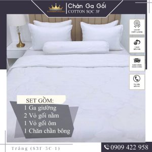 Bộ ga giường 5 món cotton kẻ sọc 3f chuyên dùng cho khách sạn miễn phí bo chun VUAREMGIASI