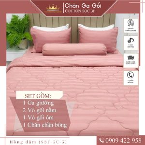 Bộ ga giường 5 món cotton kẻ sọc 3f chuyên dùng cho khách sạn miễn phí bo chun Vuaremgiasi