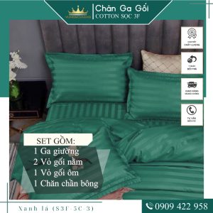 Bộ ga giường 5 món cotton kẻ sọc 3f chuyên dùng cho khách sạn miễn phí bo chun VUAREMGIASI