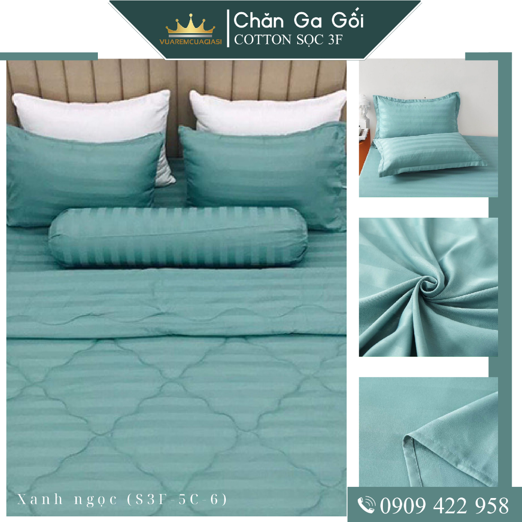 Bộ ga giường 5 món cotton kẻ sọc 3f chuyên dùng cho khách sạn miễn phí bo chun VUAREMGIASI - Ảnh 2