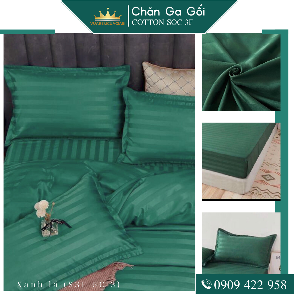 Bộ ga giường 5 món cotton kẻ sọc 3f chuyên dùng cho khách sạn miễn phí bo chun VUAREMGIASI - Ảnh 2