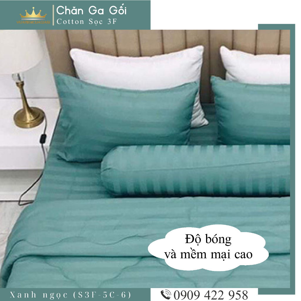 Bộ ga giường 5 món cotton kẻ sọc 3f chuyên dùng cho khách sạn miễn phí bo chun VUAREMGIASI - Ảnh 6