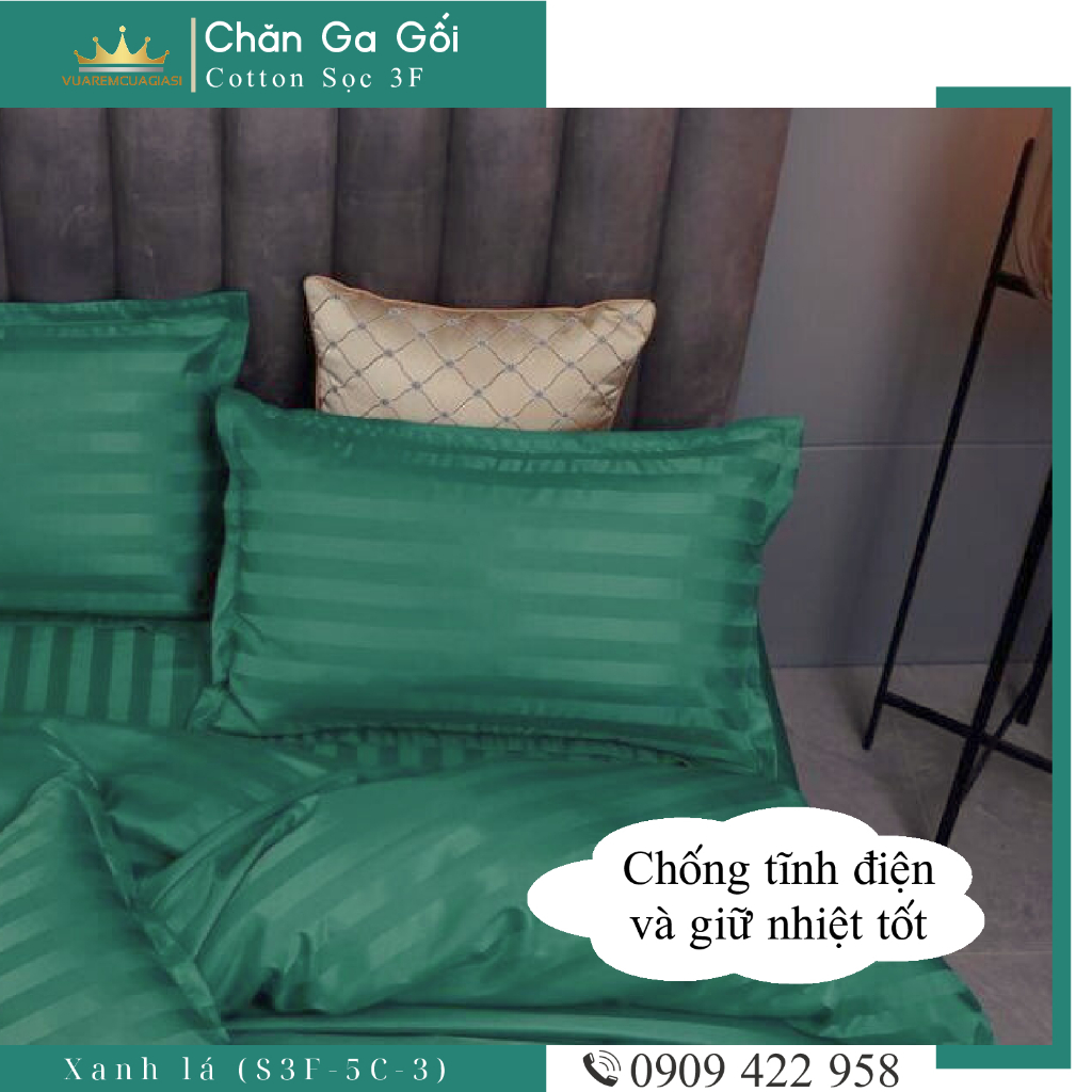 Bộ ga giường 5 món cotton kẻ sọc 3f chuyên dùng cho khách sạn miễn phí bo chun VUAREMGIASI - Ảnh 5