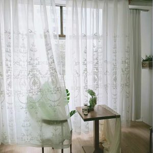 Rèm Cửa Sổ Vải Gauze Trắng Thêu Họa Tiết Phong Cách Châu Âu Lãng Mạn Dùng Để Trang Trí Phòng Khách Giảm Giá Cực Ưu Đãi