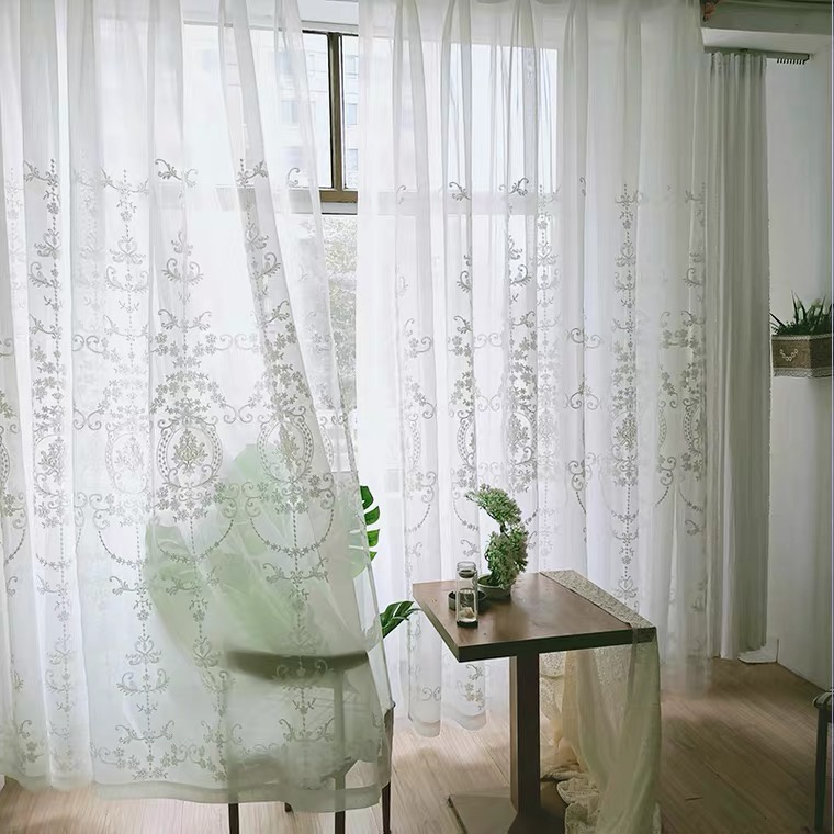 Rèm Cửa Sổ Vải Gauze Trắng Thêu Họa Tiết Phong Cách Châu Âu Lãng Mạn Dùng Để Trang Trí Phòng Khách Giảm Giá Cực Ưu Đãi