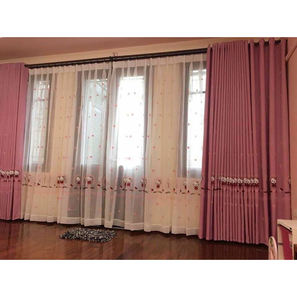 RÈM màn Vải Voan Hello Kitty Thế GIới Rèm Cửa RÈm Màu Hồng Phòng Ngủ Cho Bé - Ảnh 2