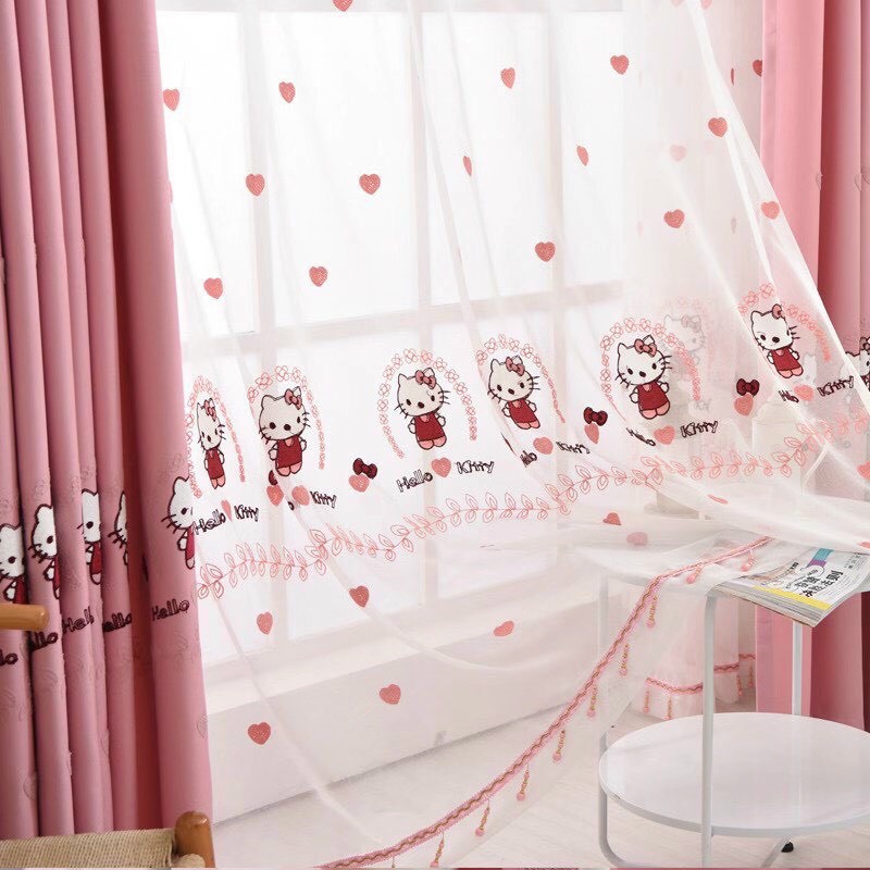 RÈM màn Vải Voan Hello Kitty Thế GIới Rèm Cửa RÈm Màu Hồng Phòng Ngủ Cho Bé