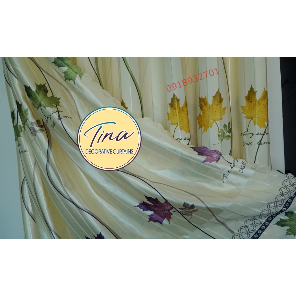 Rèm cửa đi, rèm cửa sổ chống nắng 2 MẶT vải cao cấp loại I giá rẻ TNL-002 họa tiết lá mùa thu - Ảnh 3