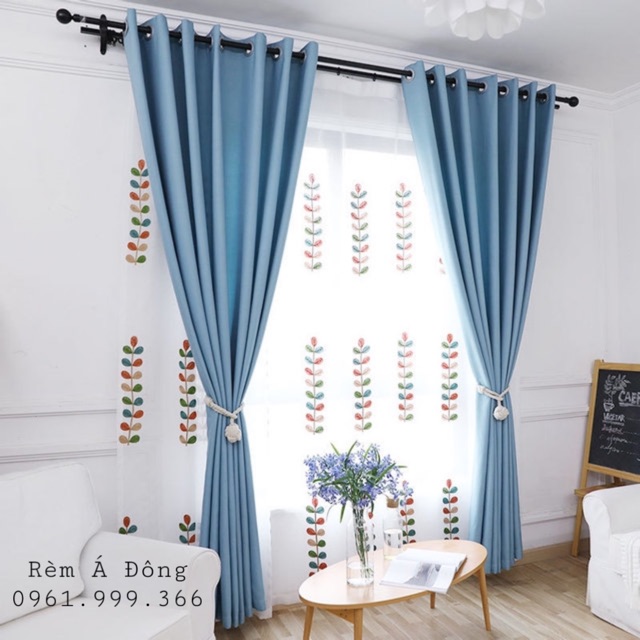 Rèm vải trang trí, cản nắng 75% - Xanh Trời - Ảnh 4