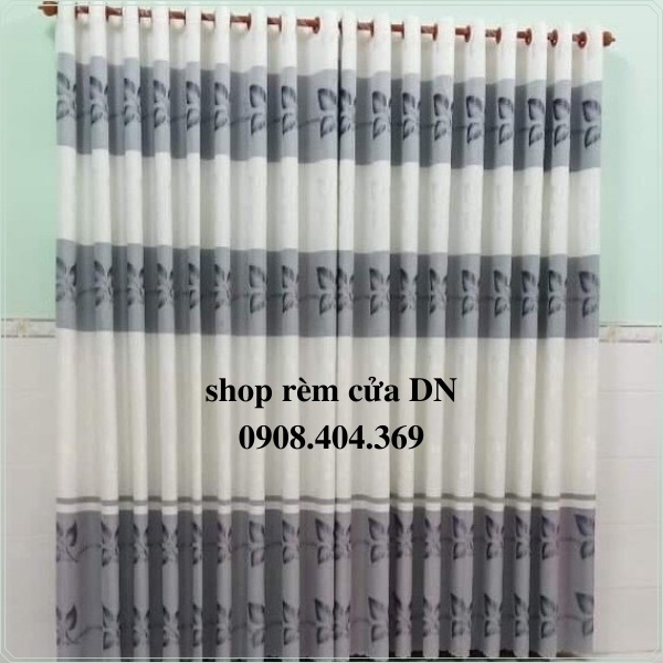 Rèm vải gấm hoa văn kẻ sọc 2 màu xanh biển và ghi xám siêu đẹp miễn phí công may. - Ảnh 6