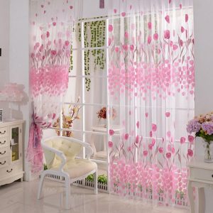 [Hàng có sẵn] Rèm che cửa sổ vải tuyn voan in hoa tulip