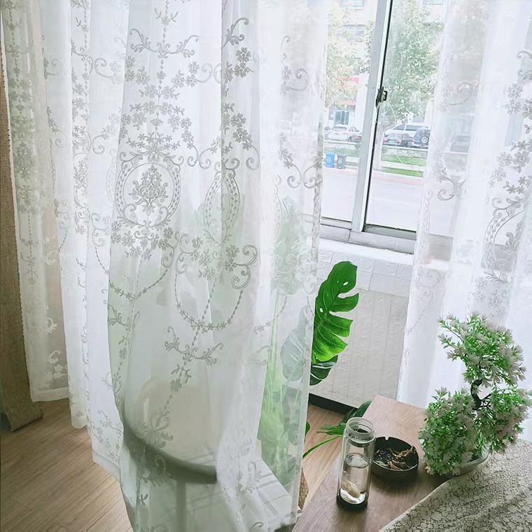 Rèm Cửa Sổ Vải Gauze Trắng Thêu Họa Tiết Phong Cách Châu Âu Lãng Mạn Dùng Để Trang Trí Phòng Khách Giảm Giá Cực Ưu Đãi - Ảnh 2