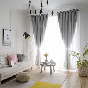 Rèm Cửa Sổ Hai Lớp Dạng Trượt In Họa Tiết Ngôi Sao Rỗng Lãng Mạn Cho Phòng Khách / Phòng Ngủ - Ảnh 6