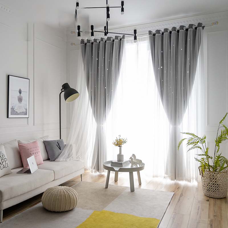 Rèm Cửa Sổ Hai Lớp Dạng Trượt In Họa Tiết Ngôi Sao Rỗng Lãng Mạn Cho Phòng Khách / Phòng Ngủ - Ảnh 6
