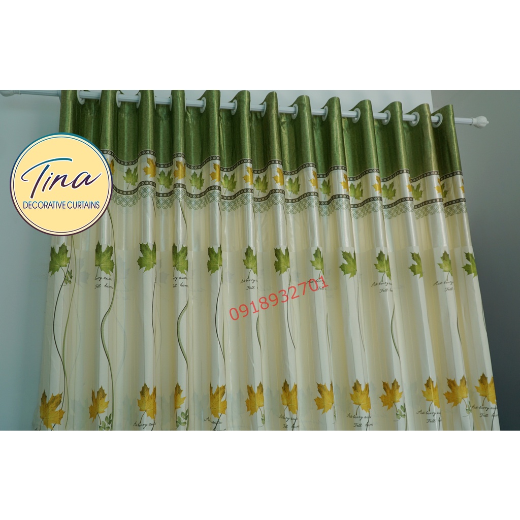 Rèm cửa đi, rèm cửa sổ chống nắng 2 MẶT vải cao cấp loại I giá rẻ TNL-002 họa tiết lá mùa thu - Ảnh 6