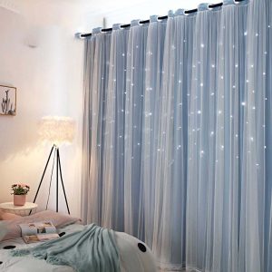 Rèm Cửa Sổ Hai Lớp Dạng Trượt In Họa Tiết Ngôi Sao Rỗng Lãng Mạn Cho Phòng Khách / Phòng Ngủ