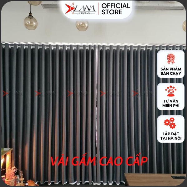 Rèm cửa màu xám ghi họa tiết nhẹ nhàng sang trọng vải gấm cao cấp phù hợp cửa chính