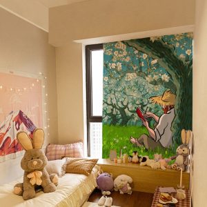 【Curtain*1】Bay rèm cửa sổ thành phẩm đục lỗ phòng ngủ miễn phí rèm vải dán rèm tự dính che nắng màu dầu Van Gogh - Ảnh 2