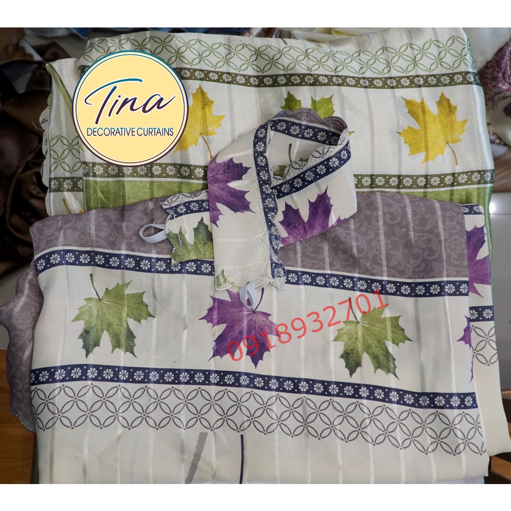 Rèm cửa đi, rèm cửa sổ chống nắng 2 MẶT vải cao cấp loại I giá rẻ TNL-002 họa tiết lá mùa thu - Ảnh 5