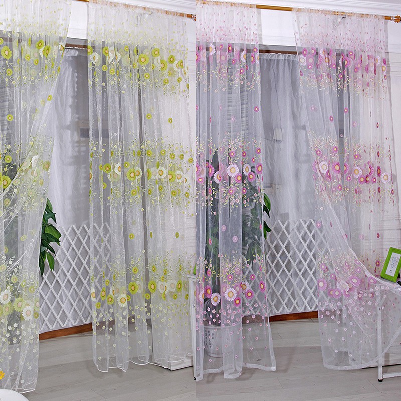 Rèm cửa vải voan 9.5x2m họa tiết hoa hướng dương độc đáo đẹp mắt - Ảnh 2