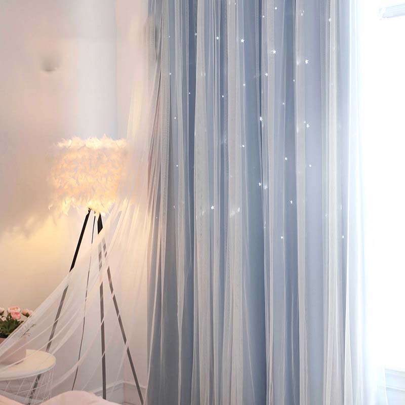 Rèm Cửa Sổ Hai Lớp Dạng Trượt In Họa Tiết Ngôi Sao Rỗng Lãng Mạn Cho Phòng Khách / Phòng Ngủ - Ảnh 2