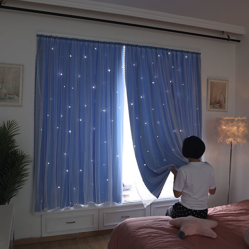 Rèm cửa sổ Rèm Cửa dán 2 lớp trang trí họa tiết nghệ thuật không cần khoan tường tiện dụng
