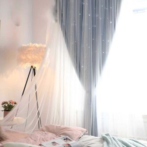Rèm Cửa Sổ Hai Lớp Dạng Trượt In Họa Tiết Ngôi Sao Rỗng Lãng Mạn Cho Phòng Khách / Phòng Ngủ - Ảnh 4