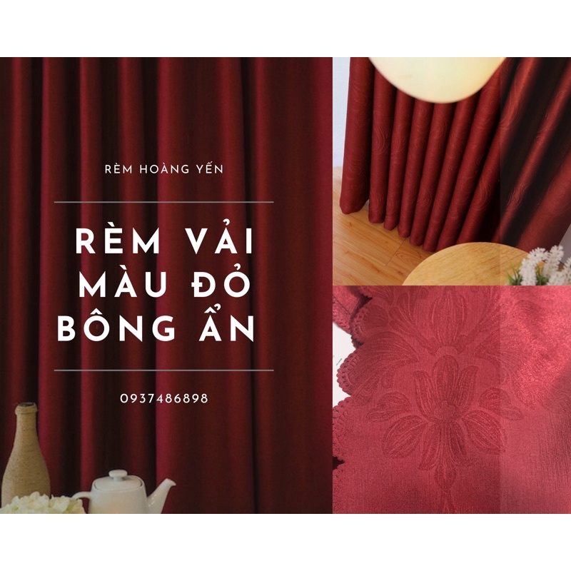 [HCM] RÈM VẢI MÀU ĐỎ  -RÈM CỬA SỔ CỬA ĐI 3mx2m6 CHỐNG NẮNG  CẢN SÁNG 95% MAY SẴN KHOEN MÀU ĐỎ HOẠ TIẾT ẨN.