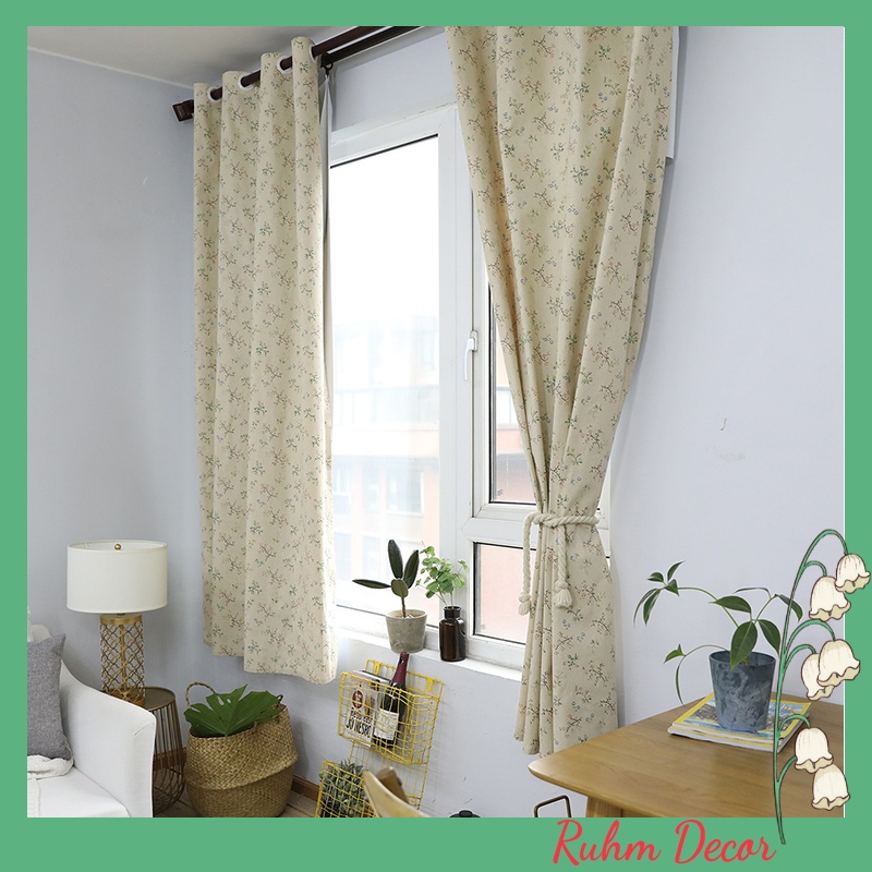 Rèm cửa trang trí vải bố linen đẹp phong cách vintage - họa tiết Dây hoa nhí R-G03