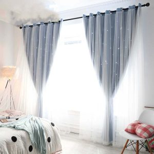 Rèm Cửa Sổ Hai Lớp Dạng Trượt In Họa Tiết Ngôi Sao Rỗng Lãng Mạn Cho Phòng Khách / Phòng Ngủ - Ảnh 5