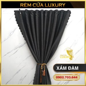 Rèm cửa dán tường vải Nhật màu xám đậm trang trí cửa sổ