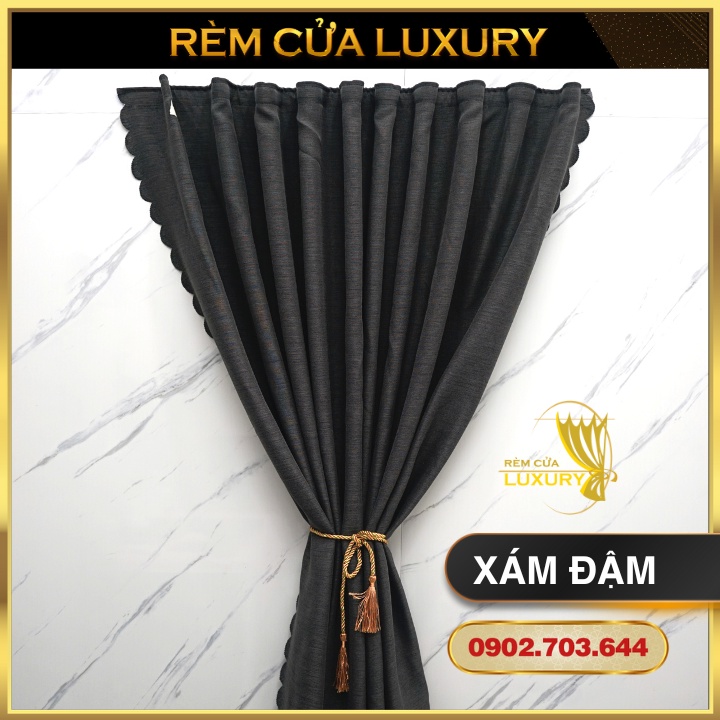 Rèm cửa dán tường vải Nhật màu xám đậm trang trí cửa sổ